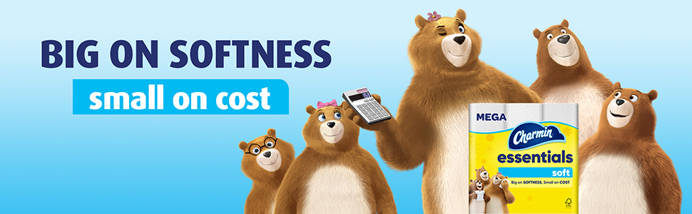 Picture of bear family with Charmin Essentials soft pack.
