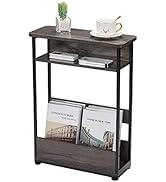 Vintage Narrow Side Table with Storage Shelf, 3 Tier Slim End Table Modern Sofa Table for Narrow ...