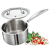 DELARLO Tri-Ply Stainless Steel Small Saucepan With Lid, Induction Cooking Sauce Pot Sauce Pans, ...