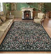 Lahome Floral 8x10 Black Rugs for Living Room, Soft Washable Large Area Rug for Bedroom Dining Ro...
