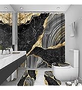 beifivcl 4Pcs Marble Shower Curtain Sets, Bathroom Decor Sets, Luxury with 12 Hooks, Bath Mat, To...