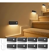 NIORSUN Motion Sensor Night Lights, 8 Pack Black Rechargeable 2-Mode Stair Lights Indoor with 3 C...