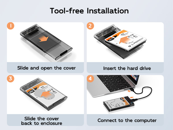 2.5 hard drive enclosure Tool-Free Clear for 2.5 Inch SSD &amp; HDD 9.5mm 7mm External Hard Drive Case