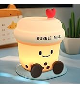 Cute Loving Bubble Milk Cup Night Light, 3-Level Dimmable Soft Light, Timed, Rechargeable, Silico...