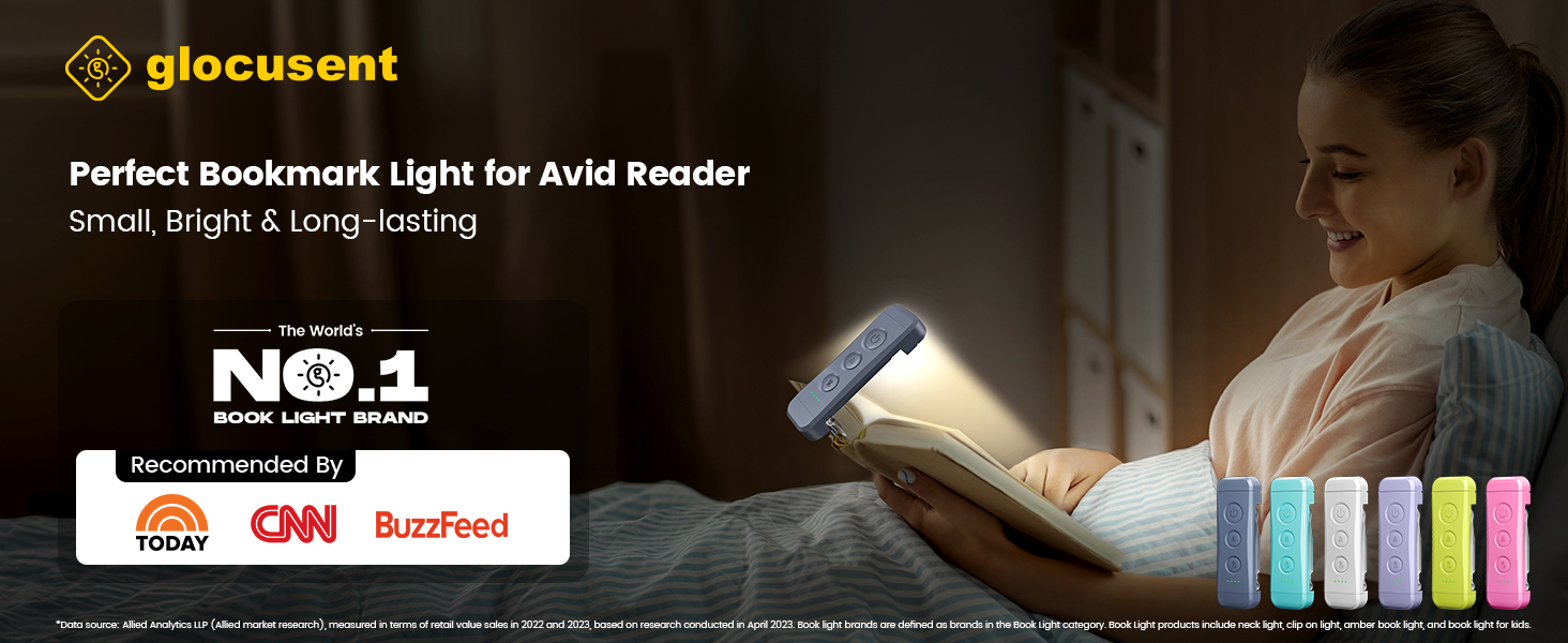 Glocusent USB Rechargeable Book Light, Portable Clip-on LED Reading Light