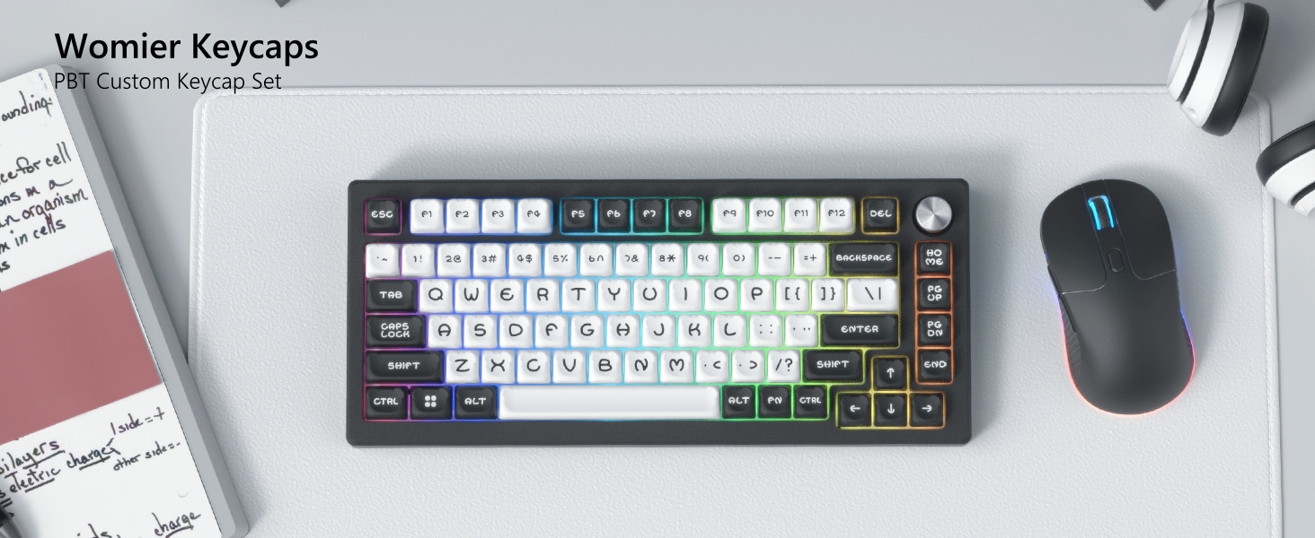 Womier MOA Keycaps-PBT Keycaps 75 Percent, White and Black Key cap