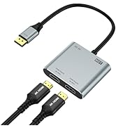 Anehmeta DisplayPort to Dual HDMI Adapter, 4K@60Hz HDMI Splitter Extended Display 1 in 2 Out MST ...