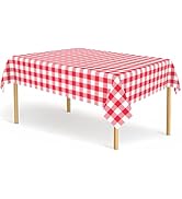 2 Pack Red and White Checkered Tablecloth Red Gingham Plastic Table Cloths for Parties Disposable...