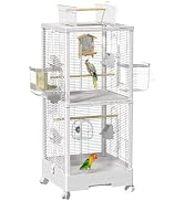 BAGHPBM 39-inch Large Double-Layer Clear Open-Top Bird Cage with Slide Out Tray,Detachable Rollin...
