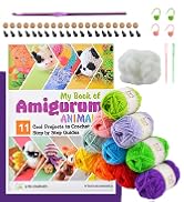 32 Acrylic Yarns with Real Amigurumi Book – DK Yarn for Crochet and Knitting – 1 Crochet Hook, 2 ...
