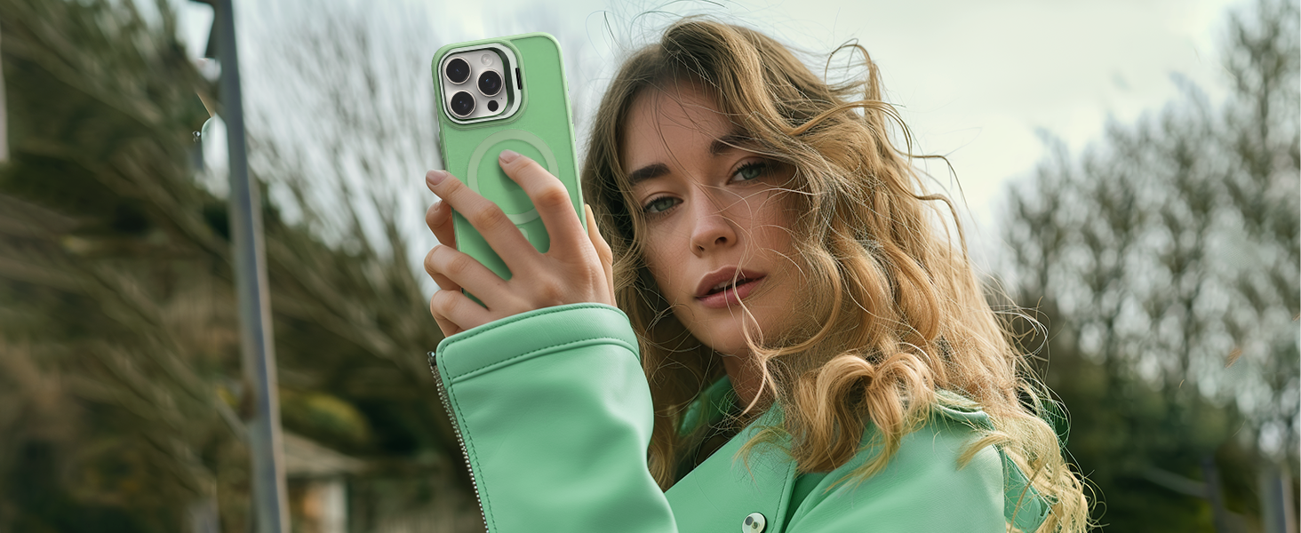 Green iPhone 15 Pro Max Case with Screen Protector &amp;amp; Camera Lens Protector,Compatible with MagSafe