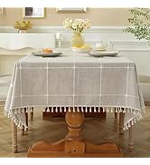 Laolitou Rustic Tablecloth Cotton Linen Waterproof Tablecloths Burlap Table Cloths for Kitchen Di...