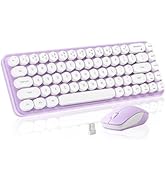 MIKIBY i68 Wireless Typewriter Keyboard and Mouse Combo,Purple Keyboard with 2.4GHz Connection, C...