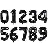 TONIFUL Number Balloons 16 Inch Black 0-9 Number Mylar Foil Balloons 10 Pcs Black Custom Digital ...