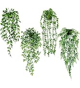 JPSOR 4pcs Artificial Hanging Plants, Fake Hanging Plants Potted Greenery Faux Persian Fern Fake ...
