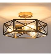 KUZIEG Modern Farmhouse Semi Flush Mount Ceiling Light,Industrial Black and Gold Ceiling Lighting...