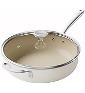 Redchef Ceramic Saute Pan with Lid, Nonstick Deep Frying Pan, 5QT Jumbo Cooker with Helper Handle...