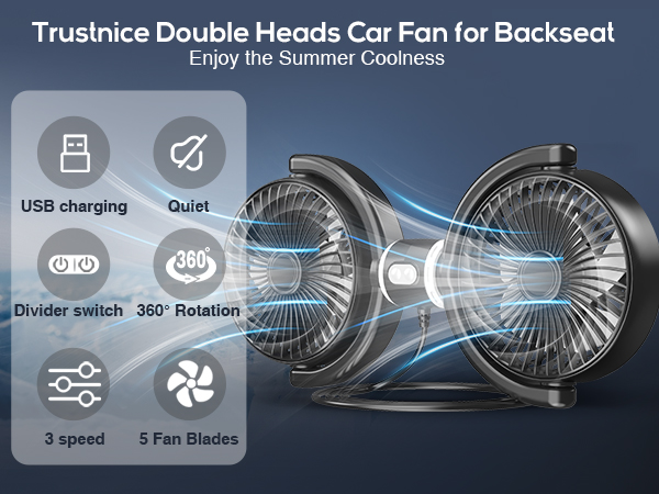 double heads car fan foe backseat