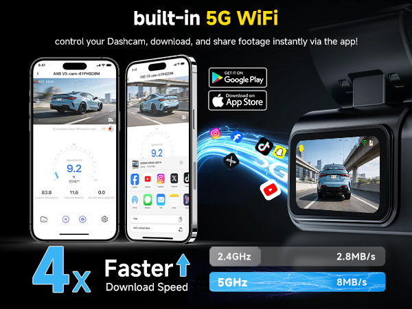 Dual Dash Cam Front and Rear: 4K+2.5K Dash Camera for Cars Built-in 5G WiFi APP Control Car Dashcam