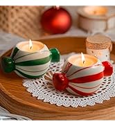 DIF DECO Candy Ceramic Candle Holders 2 PCS,Christmas Decor Candlestick Holders Centerpieces for ...