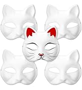 MAGICLULU 5pcs White Cat Mask DIY Paper Mask Blank Fox Mask Hand Painted Face Mask Halloween Anim...