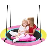 HOTJUMP 40 Inch Saucer Tree Swing for Kids Outdoor, Textilene Fabric Tear &amp; UV Resistant Waterpro...