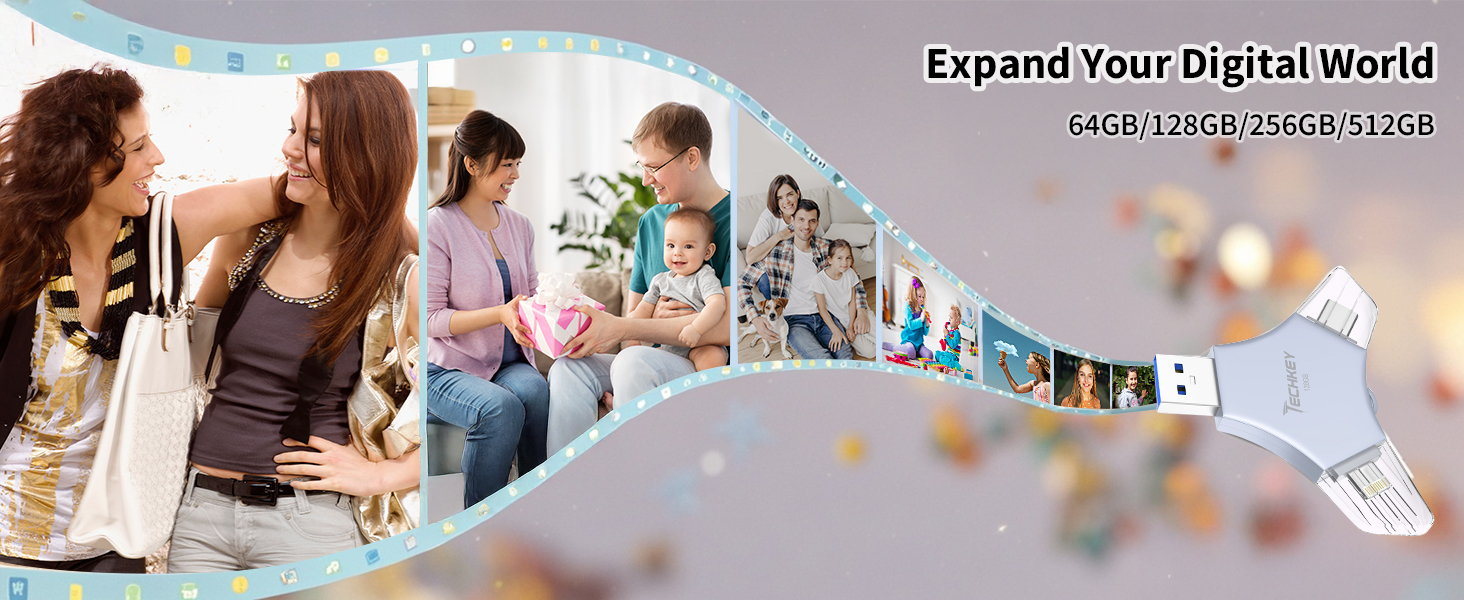 USB 3.0 Flash Drive for iPhone 256GB: MFi Certified 3in1 External Memory Photo Keeper Storage Stick