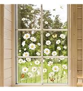 JarThenaAMCS Spring Summer Daisy Window Clings Butterfly Floral Window Stickers Double-Side Flowe...
