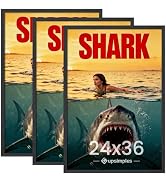upsimples 24x36 Poster Frames, Gallery Wall Frame Set of 3, Black | Wood Grain Large 24 x 36 Pict...