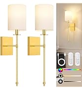 24.8 Inch Wall Sconces Battery Operated Set of 2, Rechargeable Wireless Wall Sconces Lights with ...