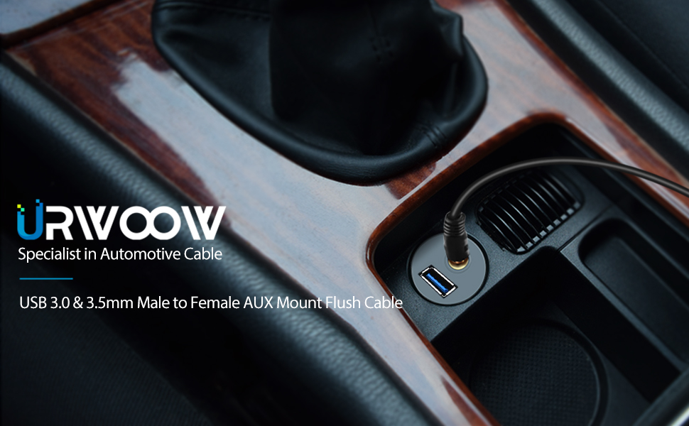 URWOOW USB Flush Mount 3.5mm &amp;amp; USB 3.0 AUX Extension Flush Mount Panel Cable