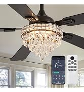 Kunywooe 52” Ceiling Fans with Lights, Crystal Chandelier Fan with Remote and App Control, Dimmab...