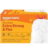 Basics Extra Strong &amp; Flex Tall Kitchen Drawstring Trash Bags, Citrus Scent, 13 Gallon, 40...