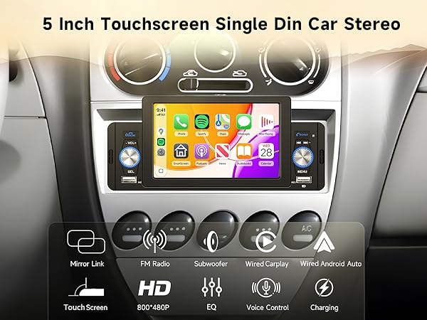 Single Din Apple Carplay Car Stereo Android Auto