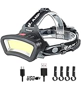 DARKBEAM COB Floodlight Headlamp USB Rechargeable with Red Light , 2000 Lumen LED Headlight - Car...