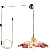 GloMuse Plug in Vintage Pendant Lights Kitchen Island Glass Brass Hanging Light Fixture Flower Li...