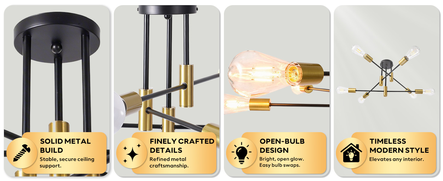 Phaosio Modern Sputnik Chandelier Ceiling Light Fixtures