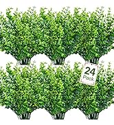 Ouddy Decor 24 Bundles Artificial Greenery Stems Fake Plants Outdoor UV Resistant Faux Plastic Bo...