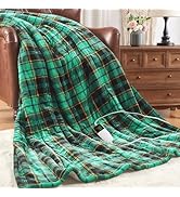 Green Heated Blanket Electric Throw 50X60, Christmas Heating Blanket for Couch, Plaid Sherpa Wint...