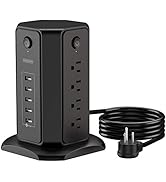 10ft Extension Cord Power Strip Tower, NTONPOWER Flat Plug Surge Protector with 8 Outlets 5 USB D...