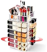 FODIENS Acrylic Lipstick Tower Holder, 360 Degree Rotating Makeup Cosmetic Lipsticks Organizer wi...