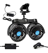 XOOL Clip Car Fan, Adjustable Dual Head 4 Inches 12V Fan for Front/Rear Seat Passenger, 360° Rota...