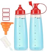 Ondiomn Condiment Squeeze Bottle Wide Mouth, 2 Pack 550ml Clear Squeeze Bottles for Condiments, P...
