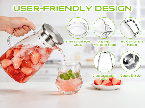 2liter 68oz glass pitcher