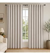 Deconovo Faux Linen 100% Blackout Curtains for Bedroom 84 Inches Long | 2 Panels Set, Thermal Ins...
