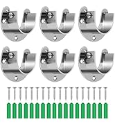 6-Pack Stainless Steel Closet Rod Brackets, U-Shaped Heavy Duty Flange Sockets for 1-1/4 Inch Rod...