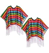 Frcctre 2 Pack Kids Mexican Serape Poncho, Colorful Cinco De Mayo Serape Poncho Mexican Theme Par...