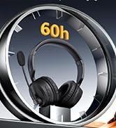 LEVN Bluetooth Headset with Microphone, 60 Hrs Working Time Dual Connection Bluetooth Headphones ...