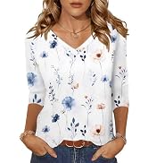 Zeagoo Womens 3/4 Length Sleeve Tunic Tops Casual V Neck Shirts Basic Tees Business Work Blouses ...