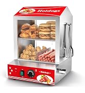 ZMRTDWO Hot Dog Steamer, 28.5QT 2-Tier Commercial Hot Dog Machine with Bun Warmer, 86°F~185°F Adj...